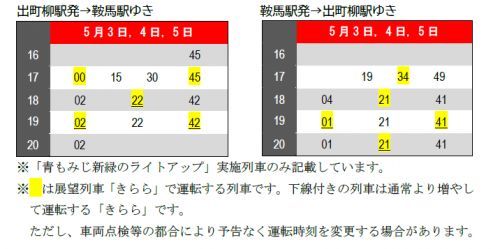 青もみじ新緑のライトアップ時刻表
