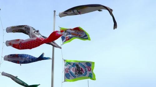 大船渡市の子供たちがデザインした大漁旗。　※大船渡市大漁旗コンテストの優秀作品 width=